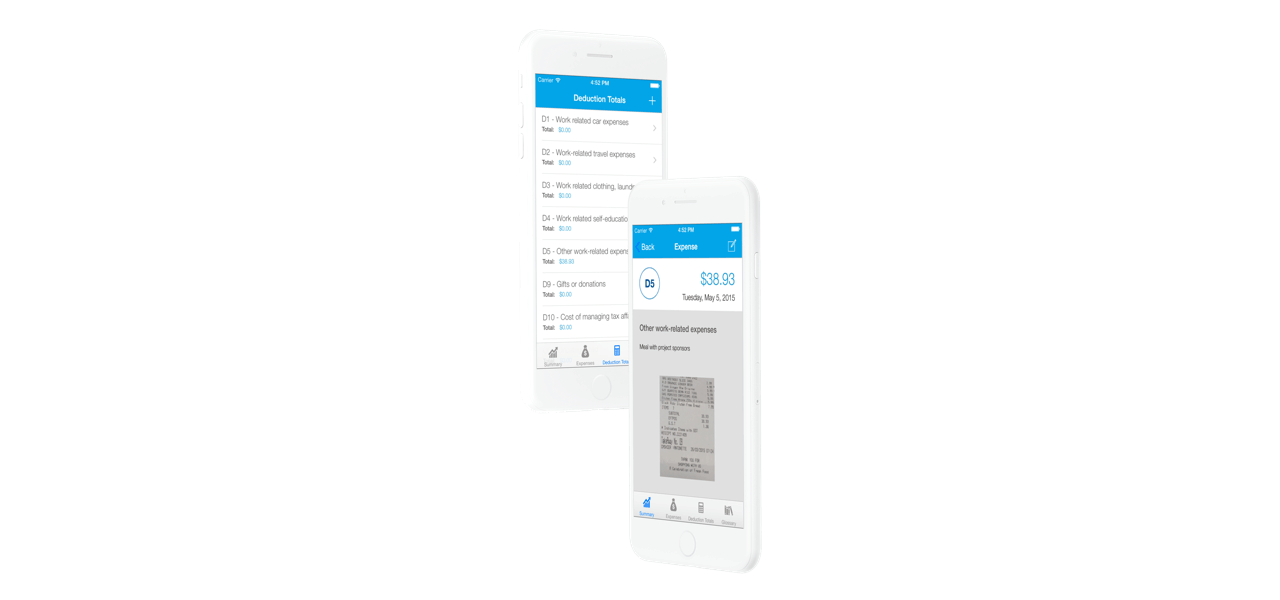 Mobile phones showing screenshots of the Wave Digital ATO Expenses App